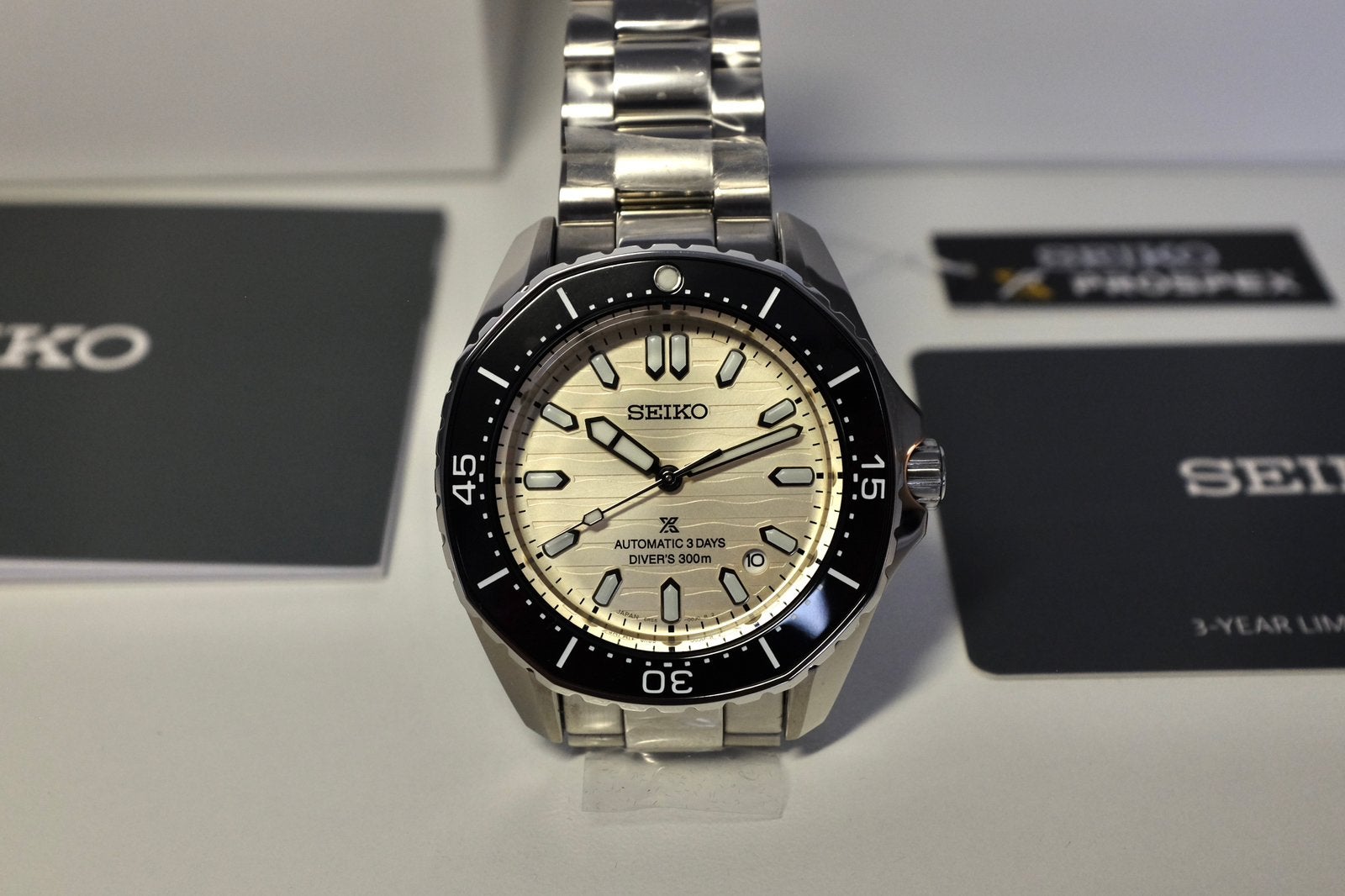 NIEUWE Full set Seiko Prospex 3days/300m/3 jaar garantie, Handtassen en Accessoires, Ophalen, Staal, Polshorloge, Nieuw