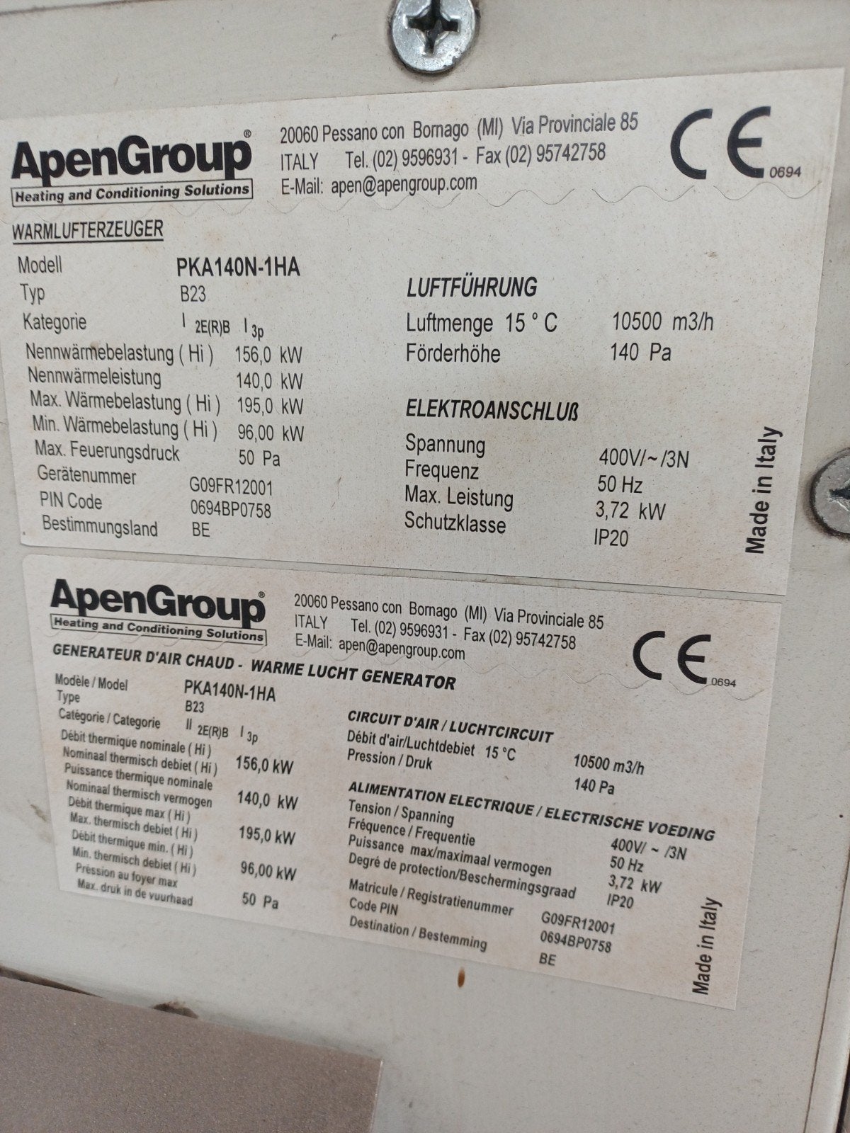 Chauffage industriel mazout, Doe-het-zelf en Bouw, Zonnepanelen en Toebehoren, Ophalen, Gebruikt, Compleet systeem, 100 tot 200 wattpiek