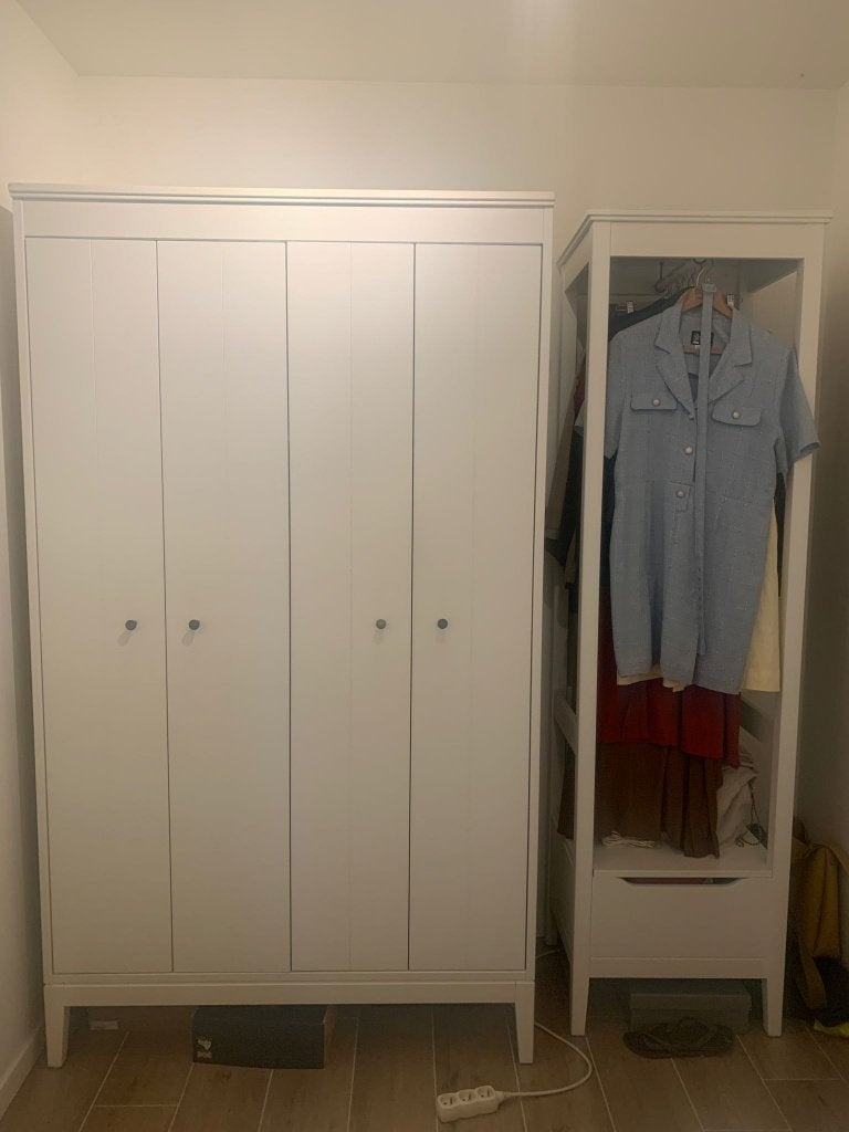 Armoire en bois blanc avec portes pliantes + étagère, Maison & Meubles, Enlèvement, Utilisé, Avec porte(s)