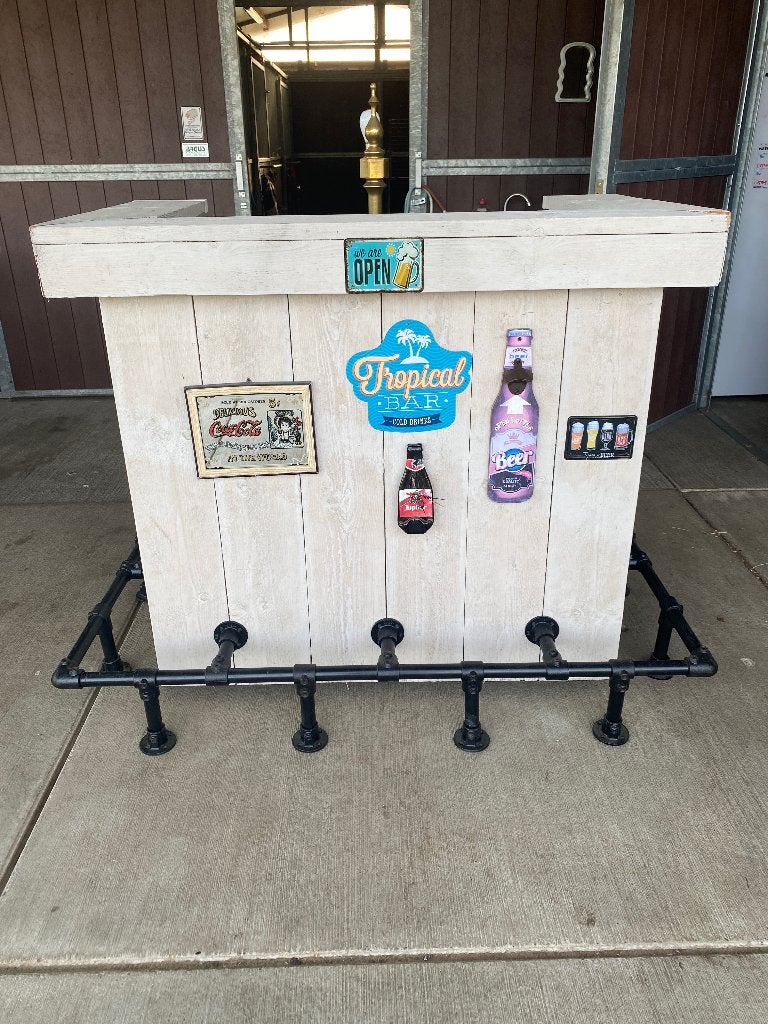 Toog/Bar in steigerhout., Ophalen, Gebruikt, Inclusief barstoelen