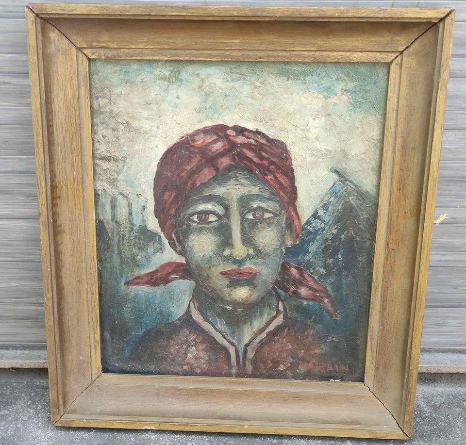 Huile sur panneau hiercheuse signe urbain, Antiek en Kunst, Ophalen of Verzenden