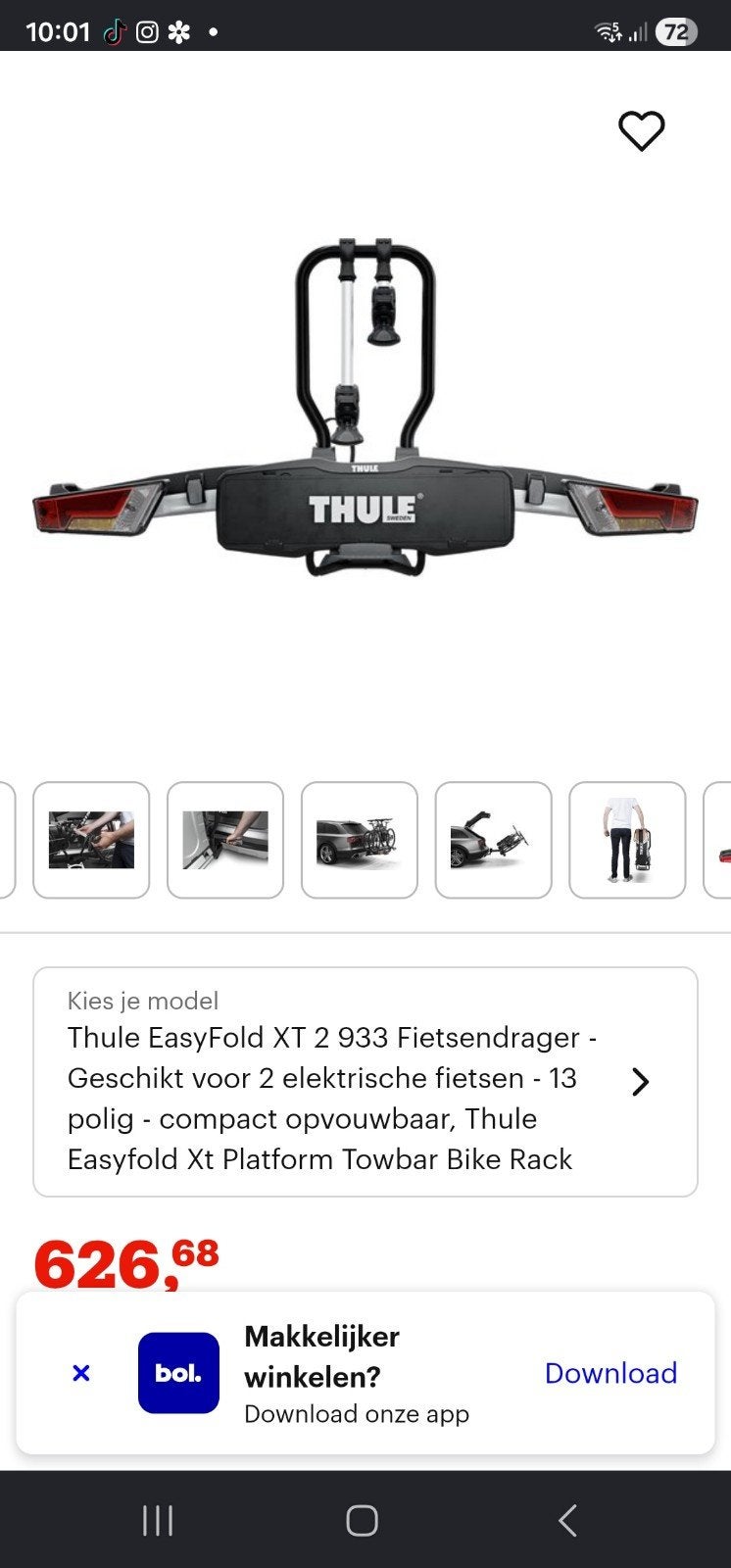 Thule easyfold XT 933, Auto diversen, Fietsendragers, Ophalen, Elektrische fiets, Zo goed als nieuw, 2 fietsen