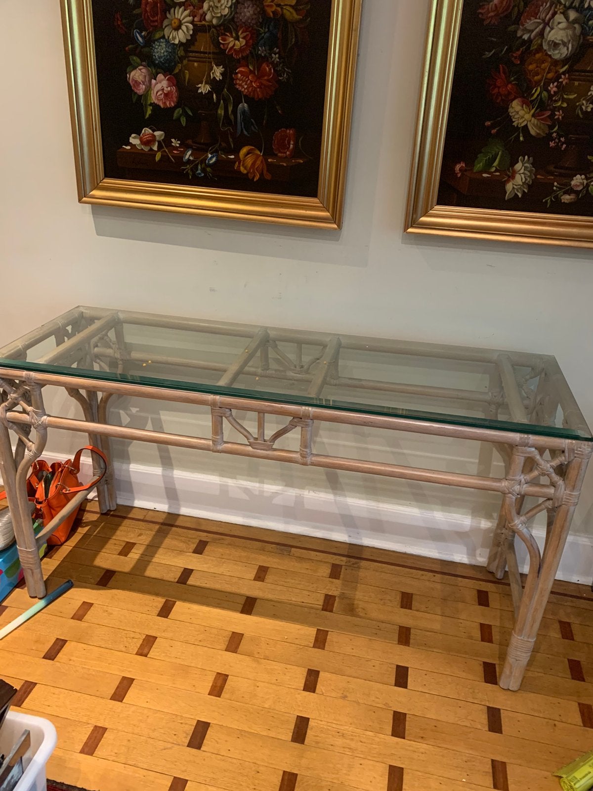 Table haute bambou - verre, Maison & Meubles, Enlèvement, Comme neuf, Verre