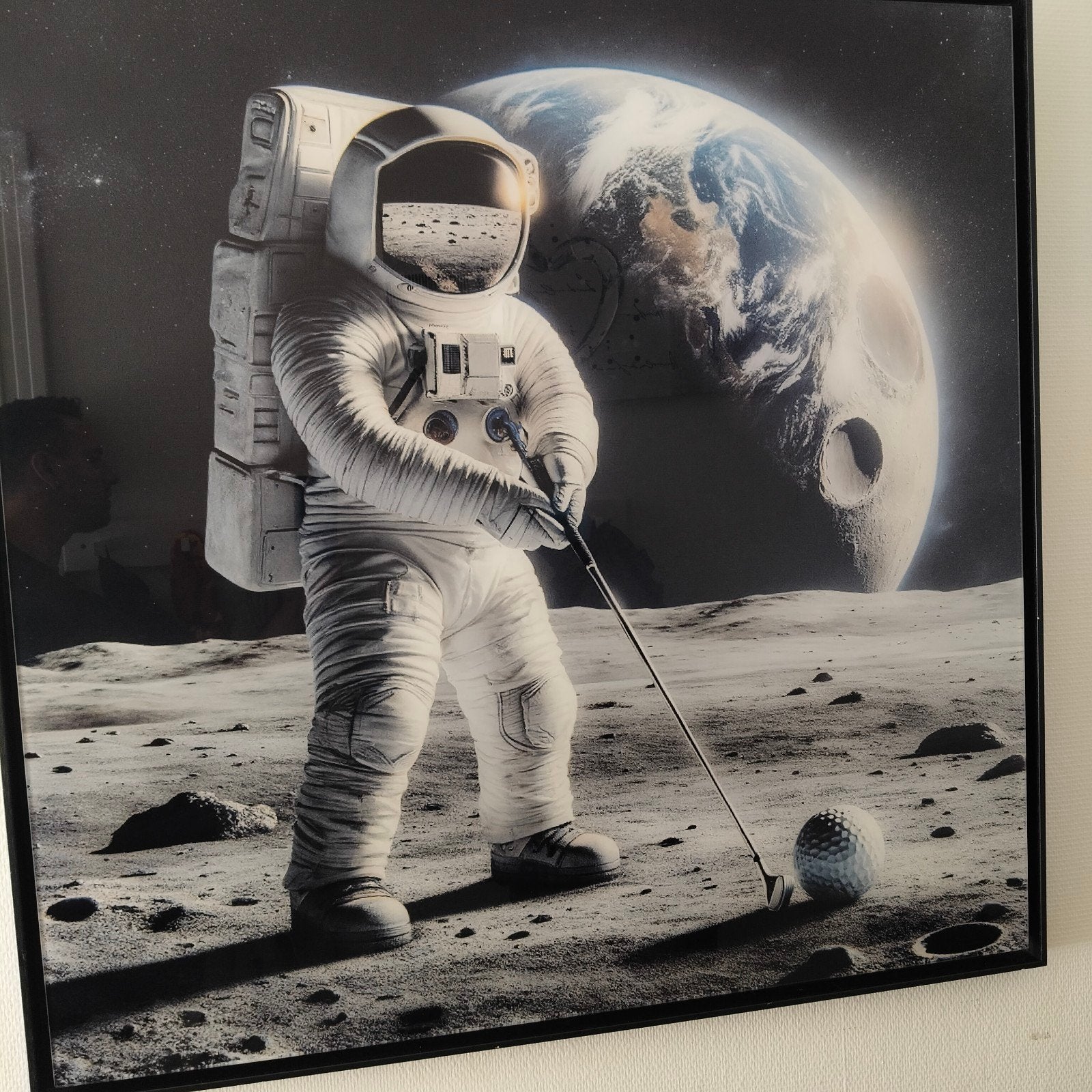 Art 47 - Glenn Bracke GOLF Astronaut - 100x100 cm Acrylic Gl, Enlèvement, Impression, Technique mixte, Numéroté