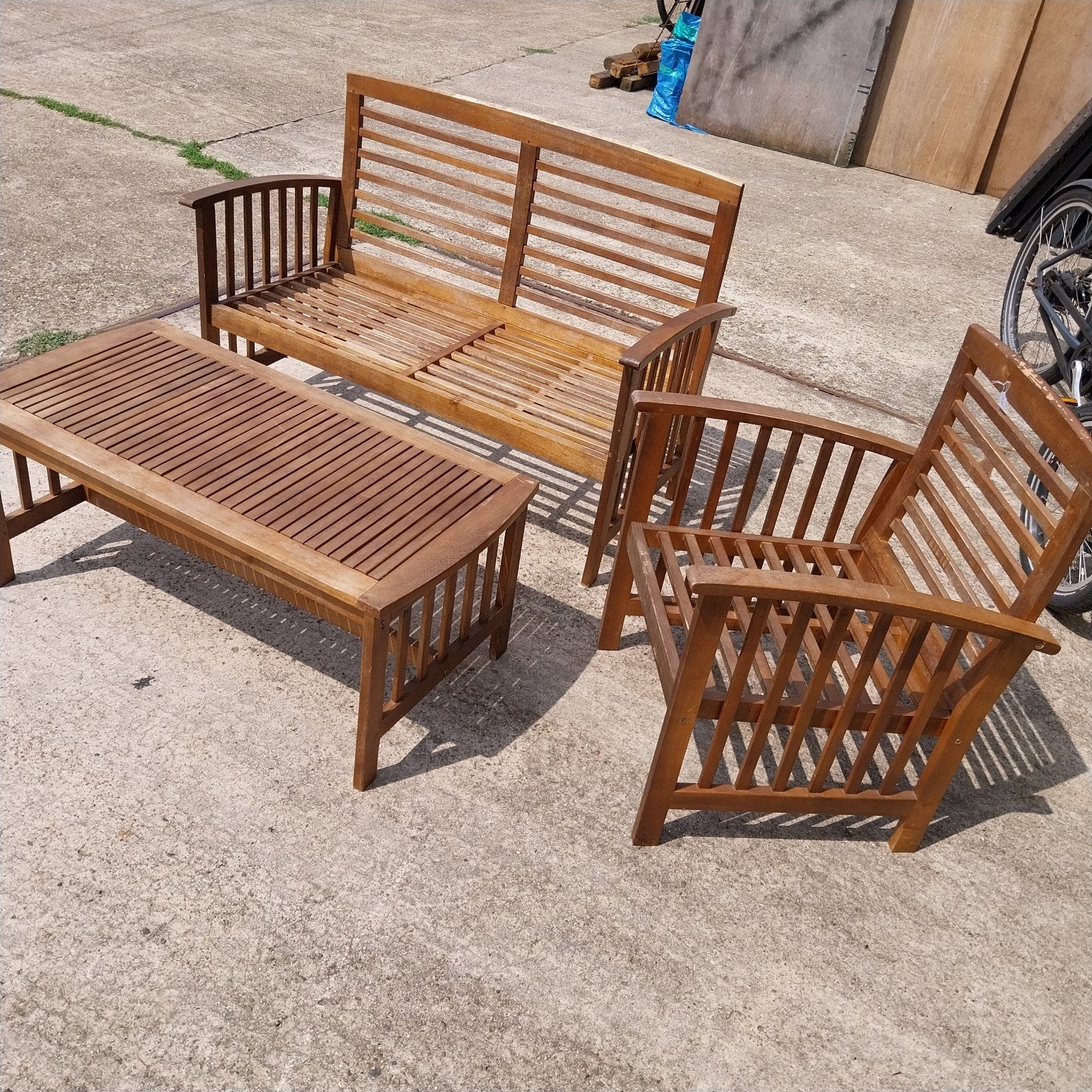 Houten tuinset met bank, stoel en tafel, Ophalen, Gebruikt, ., .