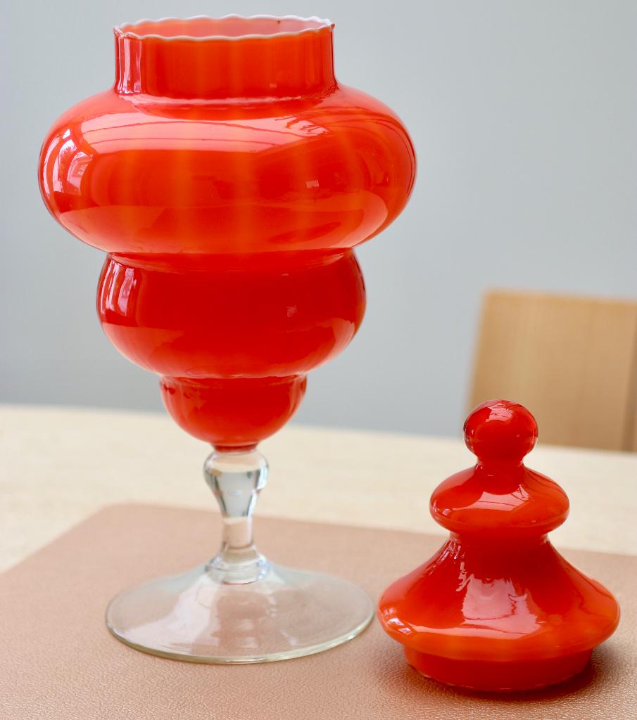 Empoli art glazen opaline oranje vintage design  1960 36cms, Ophalen of Verzenden