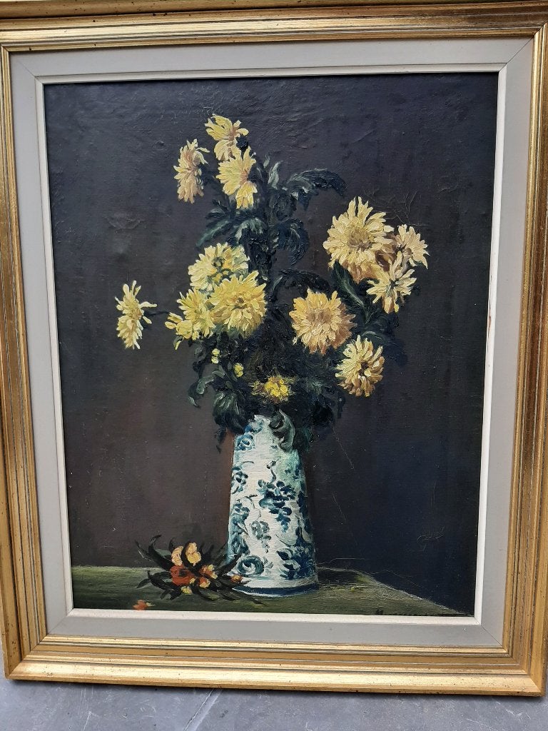 Schilderij op doek gesigneerd stilleven, Ophalen, Doek, Realistisch, Olieverf