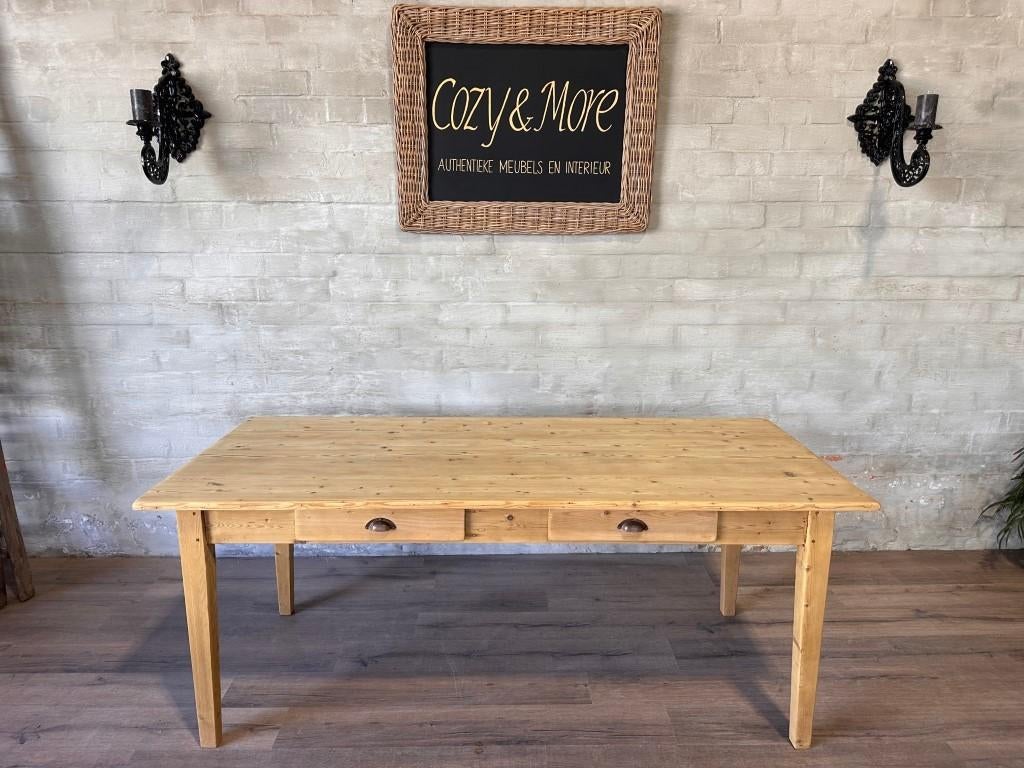 Oude boerentafel met 2 lades - 200 x 89 cm + 79 cm hoog, Maison & Meubles, Tables | Tables à manger, Comme neuf, 50 à 100 cm, 150 à 200 cm