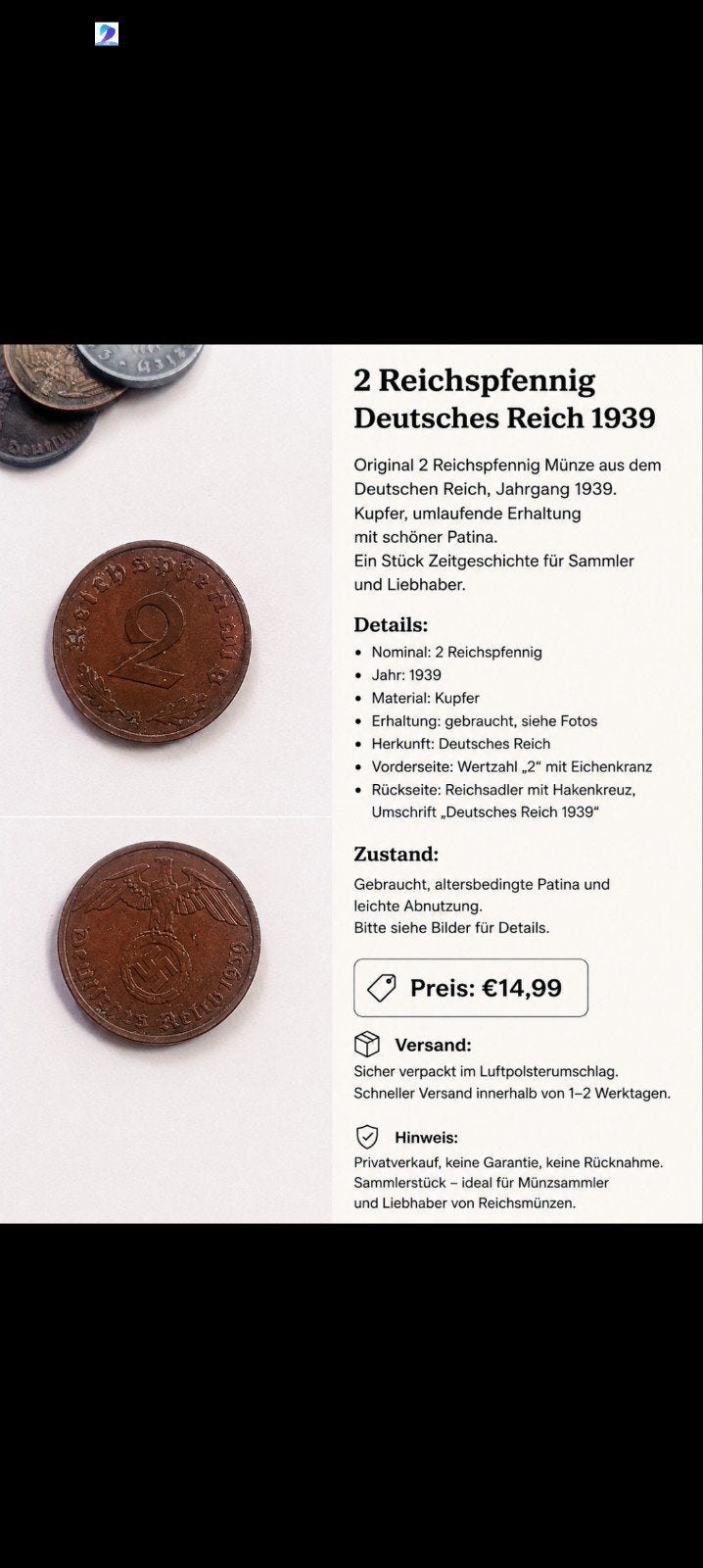 pièce de monnaie de l'Empire allemand, Enlèvement ou Envoi