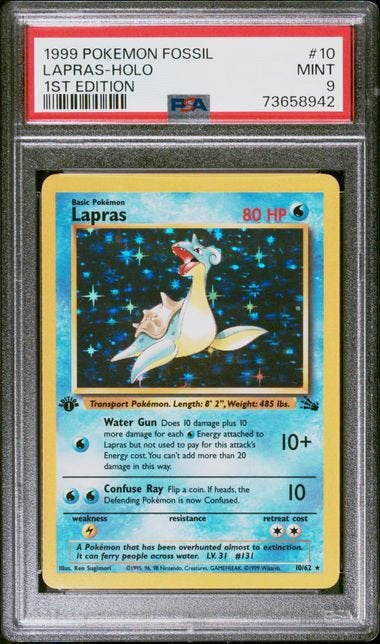 10/62 fossil lapras 1st psa 9, Ophalen of Verzenden, Zo goed als nieuw
