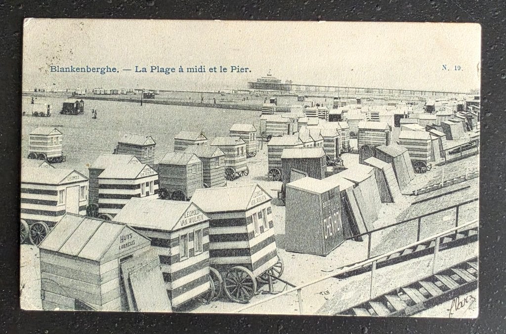 Blankenberghe la plage à midi et le pier, Verzenden, Voor 1920, Gelopen, West-Vlaanderen
