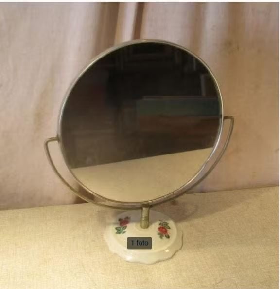 Mooie Retro Tafelspiegel in metaal en porselein, Ophalen of Verzenden, Huis en Inrichting