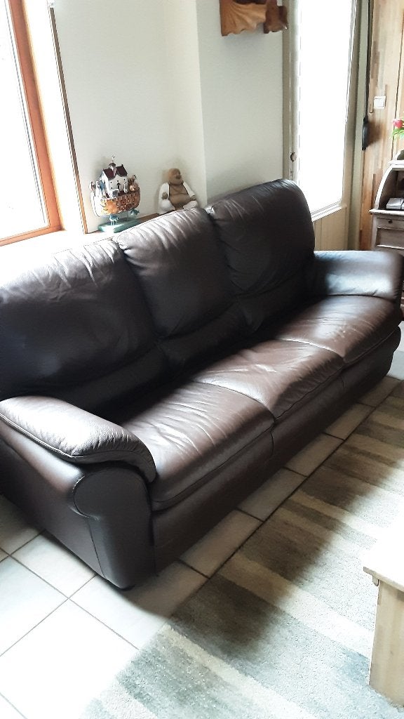 Lederen salon, Huis en Inrichting, Ophalen, Gebruikt, Rechte bank, Leer