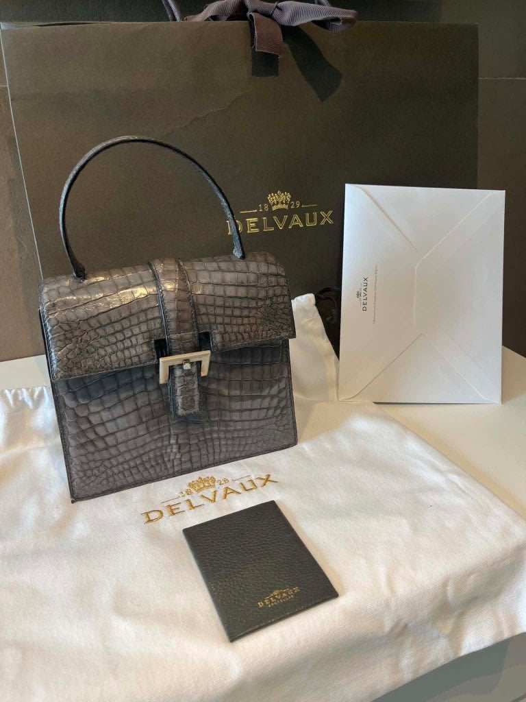 Delvaux crocodilleder, Ophalen of Verzenden, Gebruikt, Grijs, Handtas