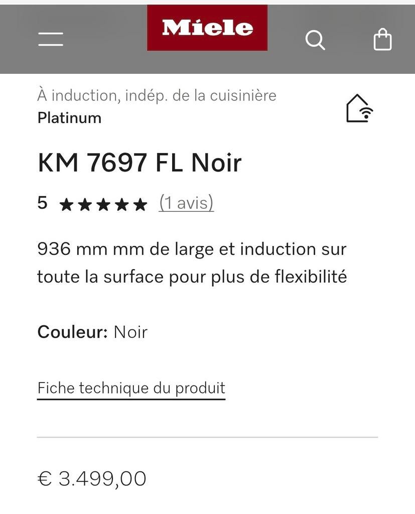 MIELE SEALED inductiekookplaat van 93 cm. DE BOVENKANT VAN D, Elektronische apparatuur, Kookplaten, Ophalen