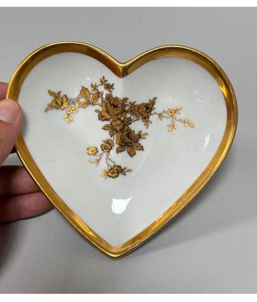 Antiek Hartjes schotel porselein 22-karaats verguld bloemen, Ophalen of Verzenden