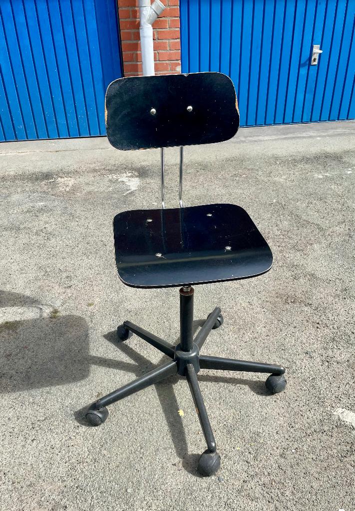 Chaise de bureau vintage noire à roulettes, Ophalen, Gebruikt, Zwart, Bureaustoel