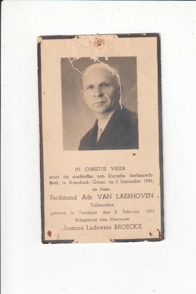 Slachtoffer WO II - Turnhout - gevallen te Arendonk 1944, Verzamelen, Bidprentjes en Rouwkaarten, Verzenden, Bidprentje
