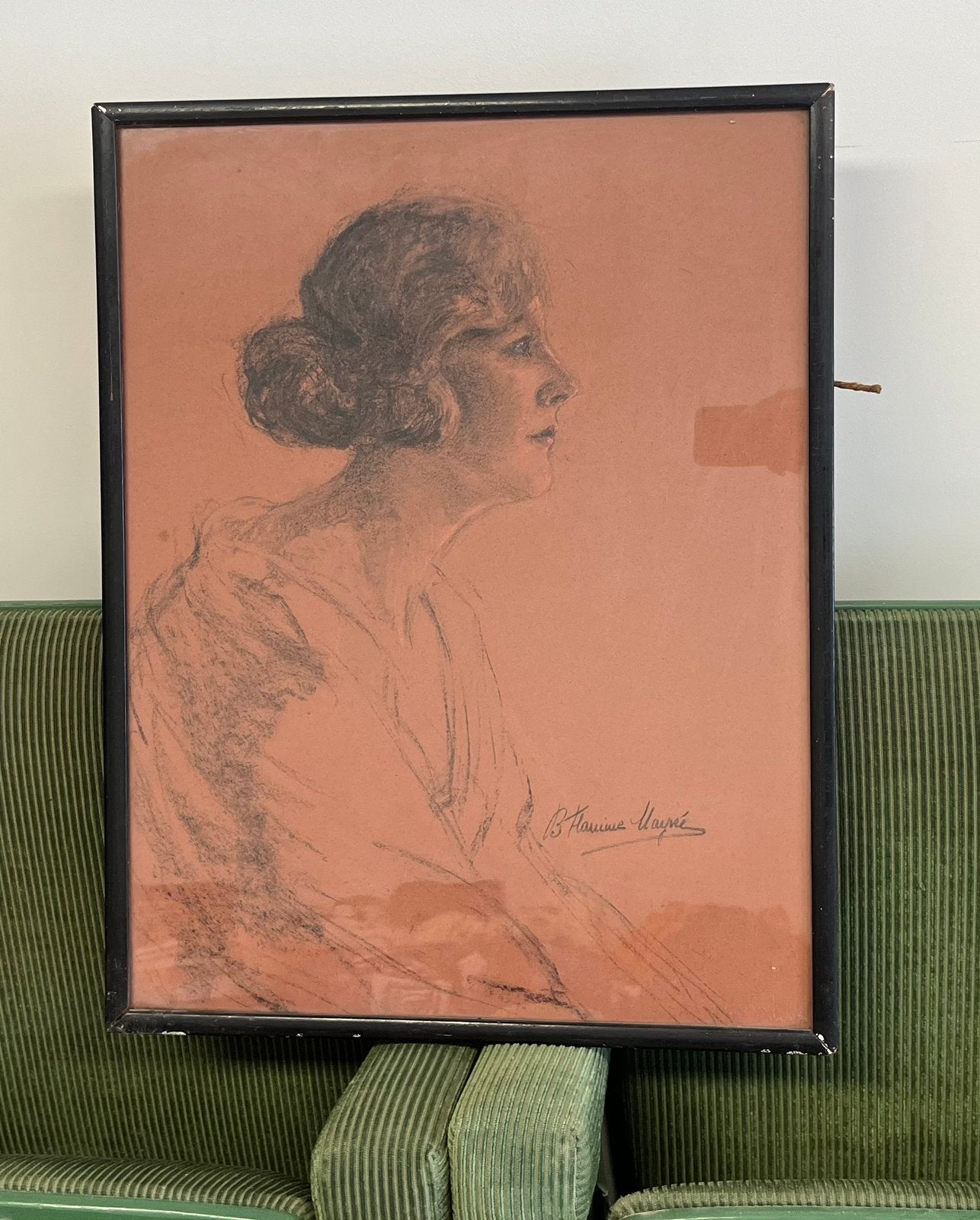 Tekening Berthé Flaminée Mayné dochter van Jean Mayné, Ophalen of Verzenden, Tekening, Houtskooltekening, Ingelijst