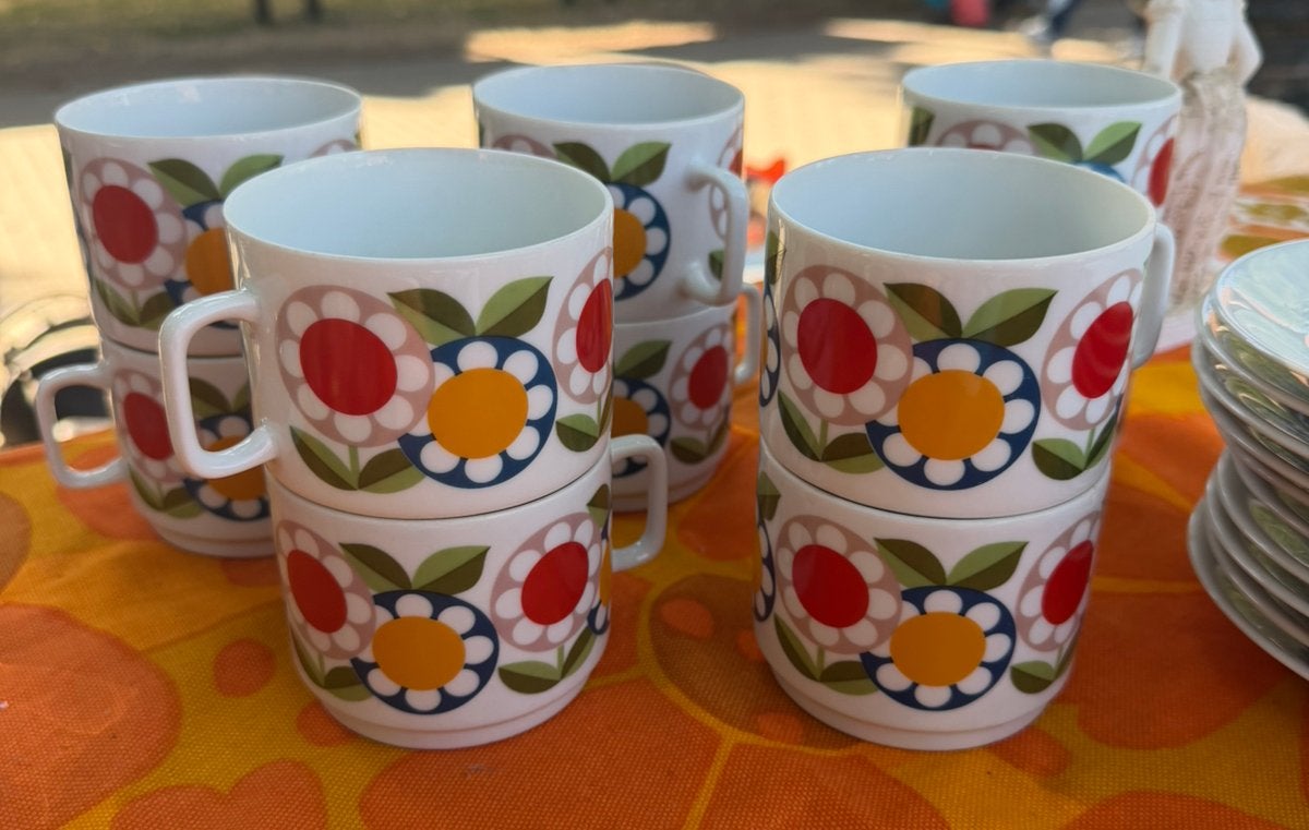 Vintage koffietassen retro  bloemen pmr, Ophalen of Verzenden
