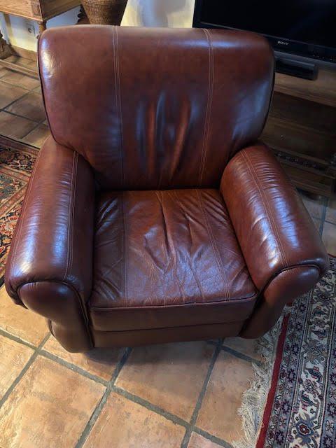 Lederen fauteuil in cognac kleur, Ophalen, Gebruikt, Klassiek, 75 tot 100 cm