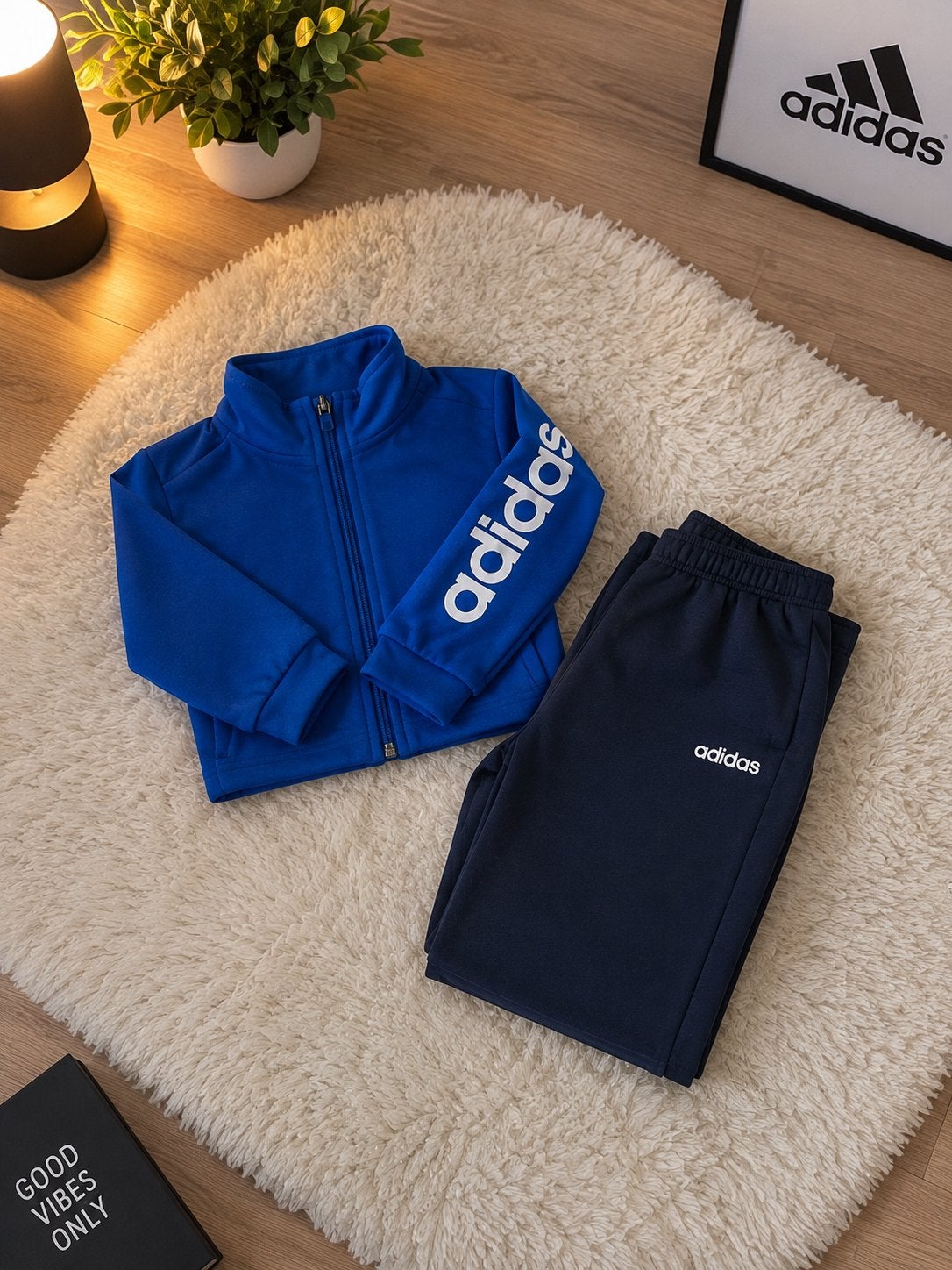Ensemble Adidas bleu roi et noir – Veste zippée + jogging, Envoi, Comme neuf, Garçon, Ensemble