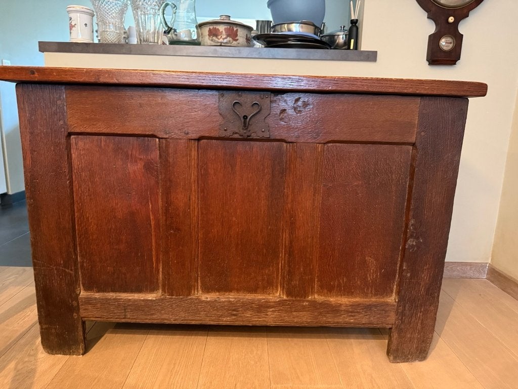 Antieke eikenhouten dekenkist, Ophalen, 50 – 75, Gebruikt, 100 tot 150 cm