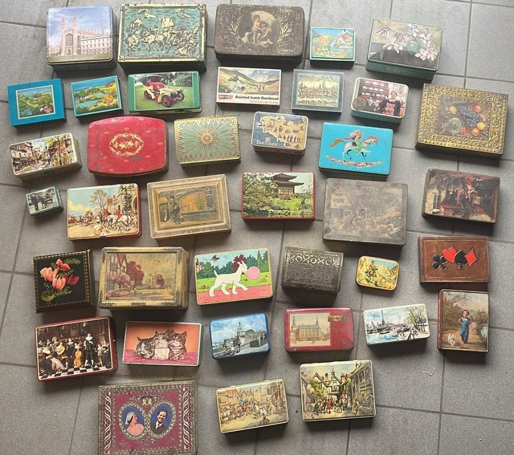 Lot de 38 boîtes métalliques anciennes, Collections, Enlèvement, Utilisé, Autre