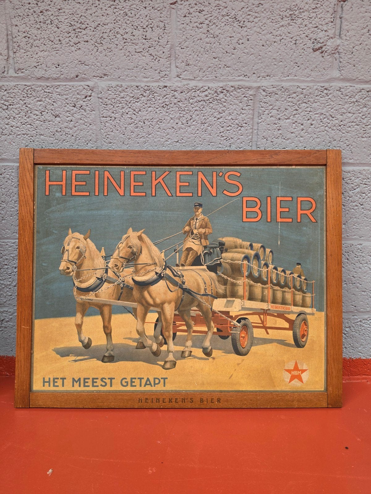 Heinekens Bier kader vintage, Verzamelen, Biermerken, Ophalen, Gebruikt, Reclamebord, Plaat of Schild, Heineken
