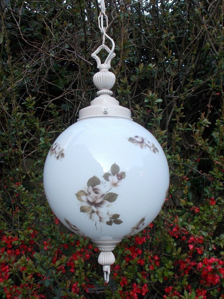 Art deco art glas ronde glazen bol luchter met bloemen, Ophalen