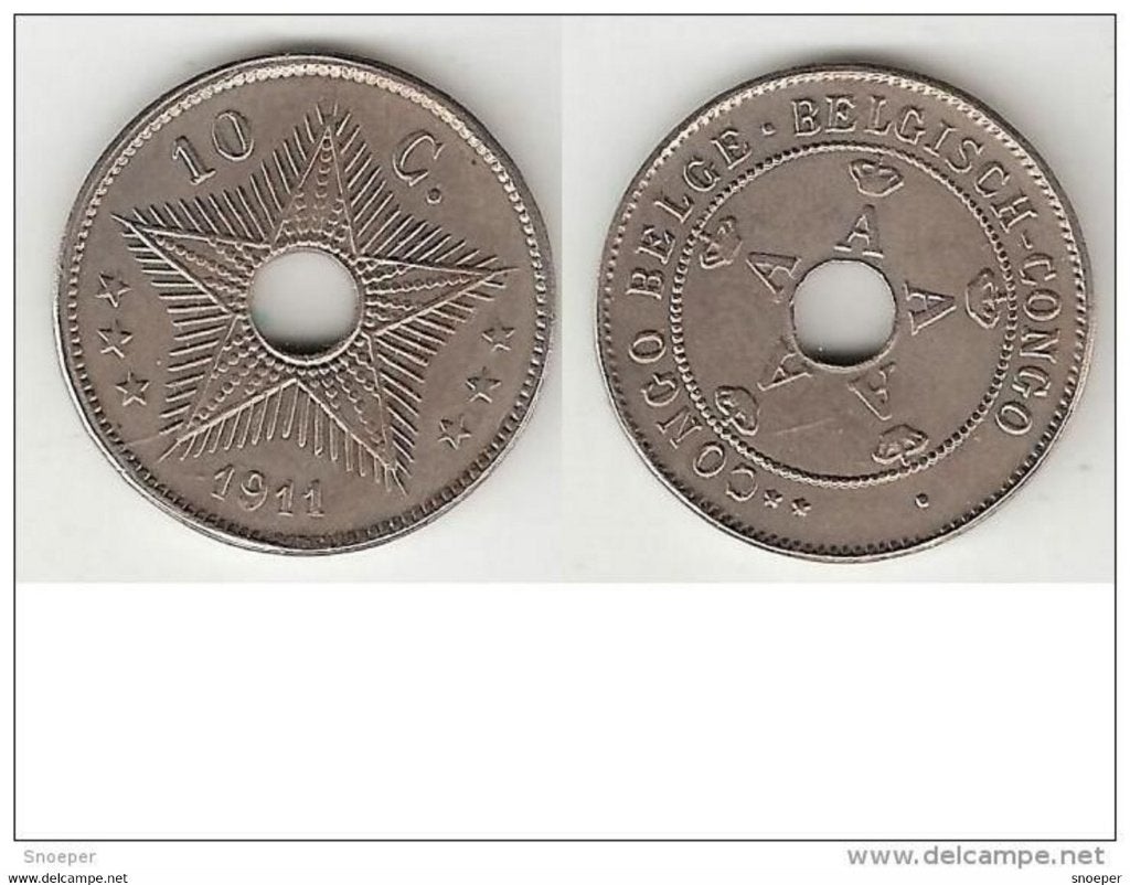 belgian congo 10 centimes 1911 km 18 unc  cat val 25 euro, Verzenden, Overige landen, Losse munt