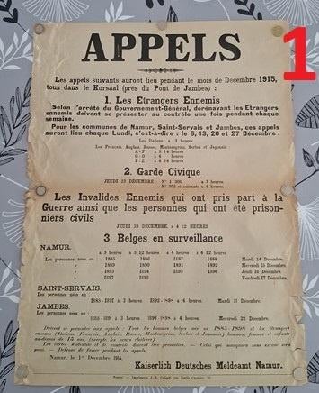 Affiches belge WW1 de Namur achat à la pièce, port compris, Collections, Objets militaires | Général, Enlèvement ou Envoi