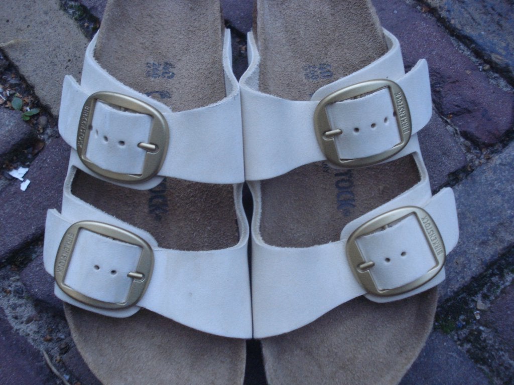 Birkenstock double big buckle 40 ,gratis verzending per post, Kleding | Dames, Slippers, Verzenden, Beige, Zo goed als nieuw
