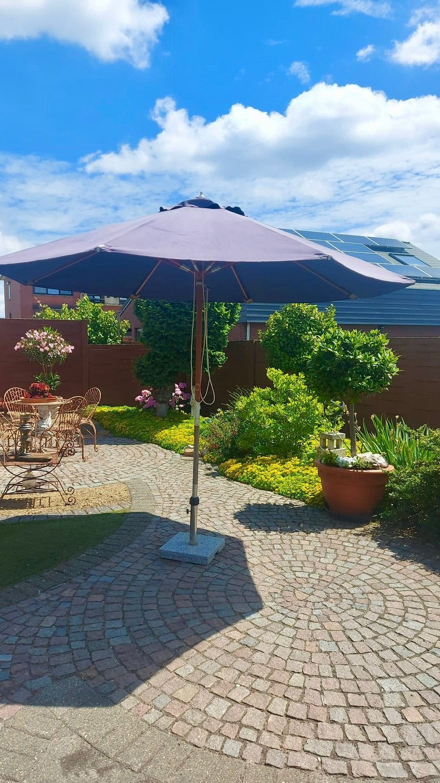 Parasol 3m met voet, Tuin en Terras, Ophalen, Gebruikt
