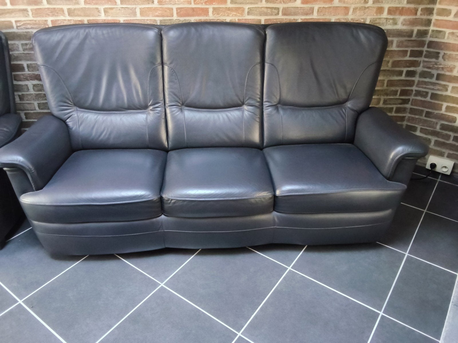 klassieke zwarte lederen salon 1x 3zit 2x 1zit, Huis en Inrichting, Ophalen, Gebruikt, 100 tot 125 cm, Driepersoons