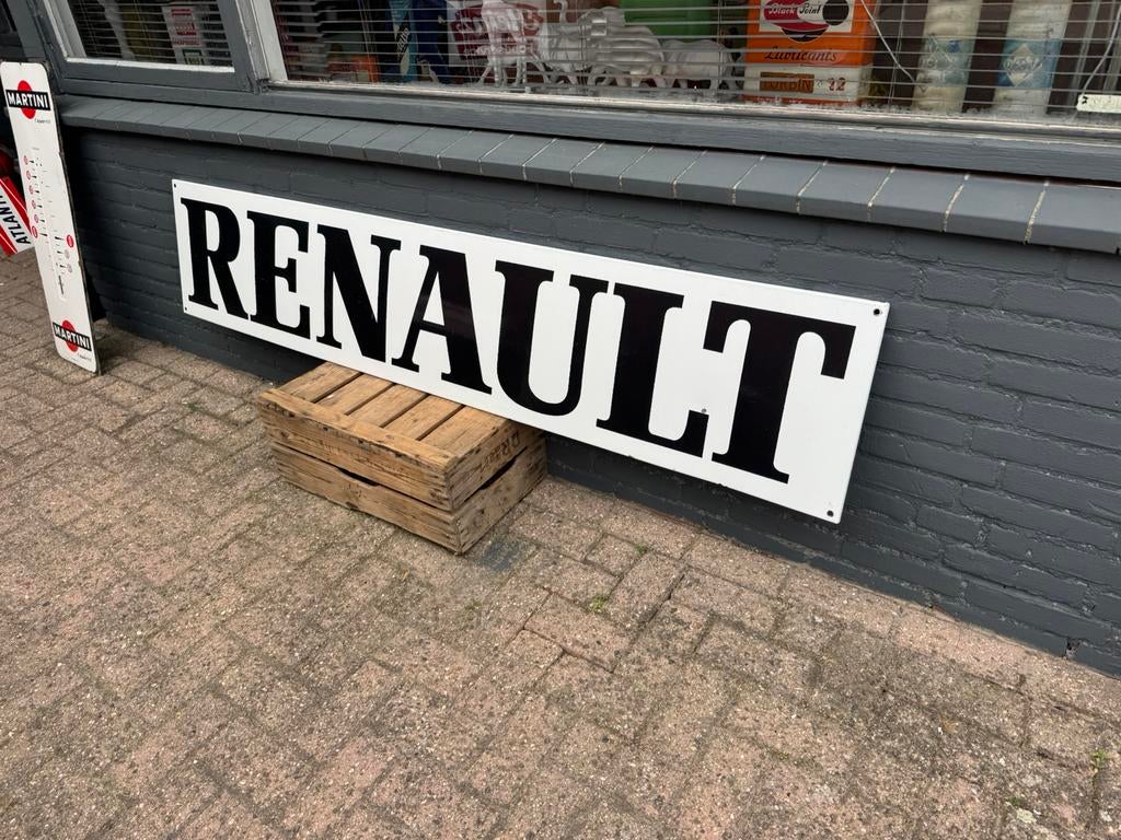Grand panneau d'affichage émaillé RENAULT ancien XL, Enlèvement, Utilisé, Panneau publicitaire