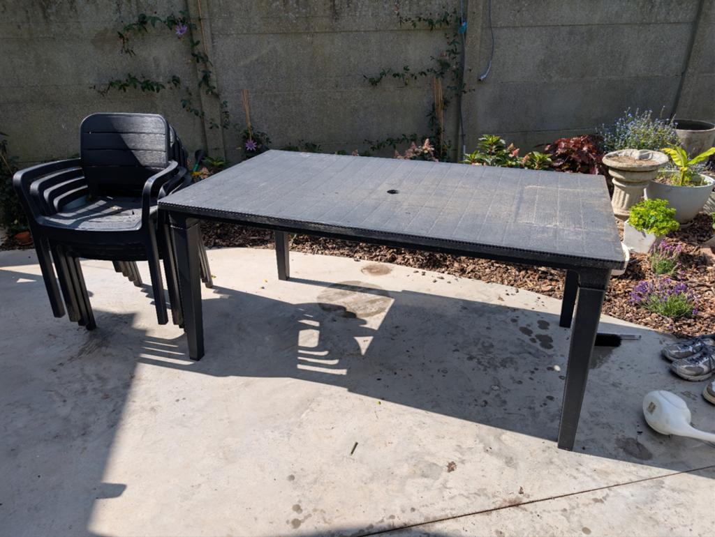 Tuinstel tafel + 4 stoelen, Tuin en Terras, Ophalen, Gebruikt, Kunststof