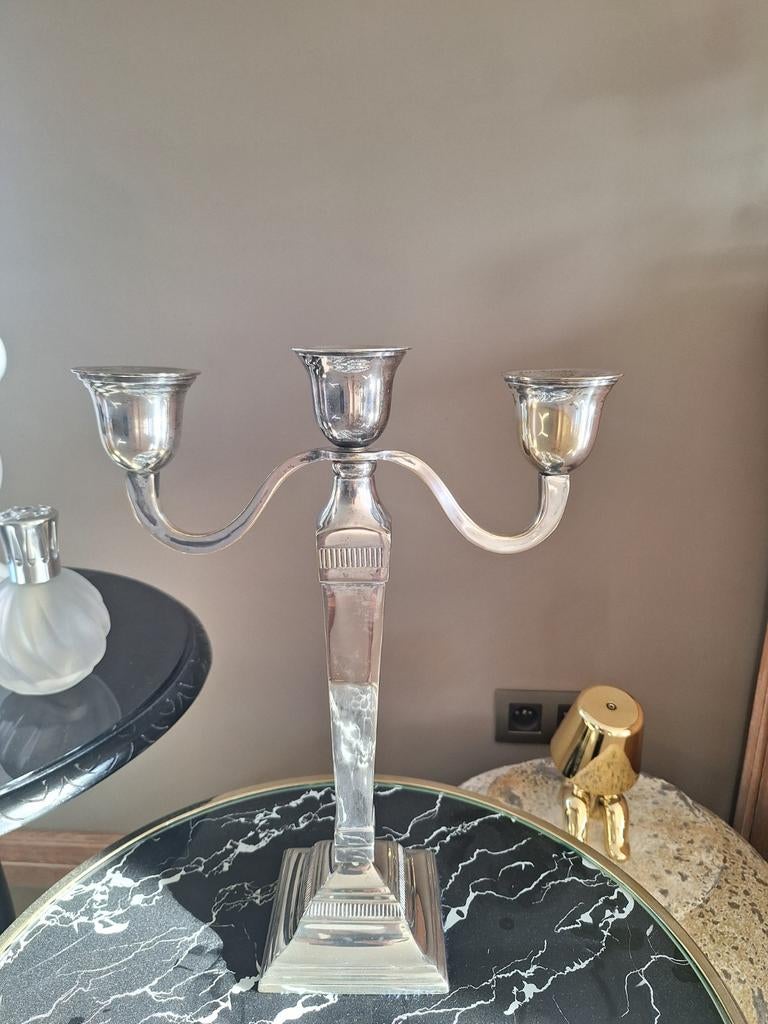 Verzilverde kandelaar 3-armig Flamant, Antiek en Kunst, Ophalen