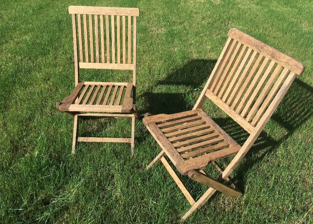 2 inklapbare tuinstoelen - teak - hout, Ophalen, Gebruikt, Teakhout, Inklapbaar