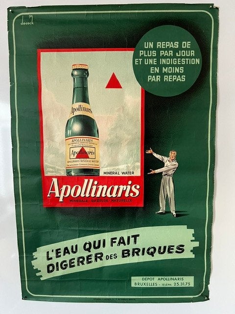 Affiche Apollinaris, Decock 1950, Ophalen, Gebruikt, Reclame