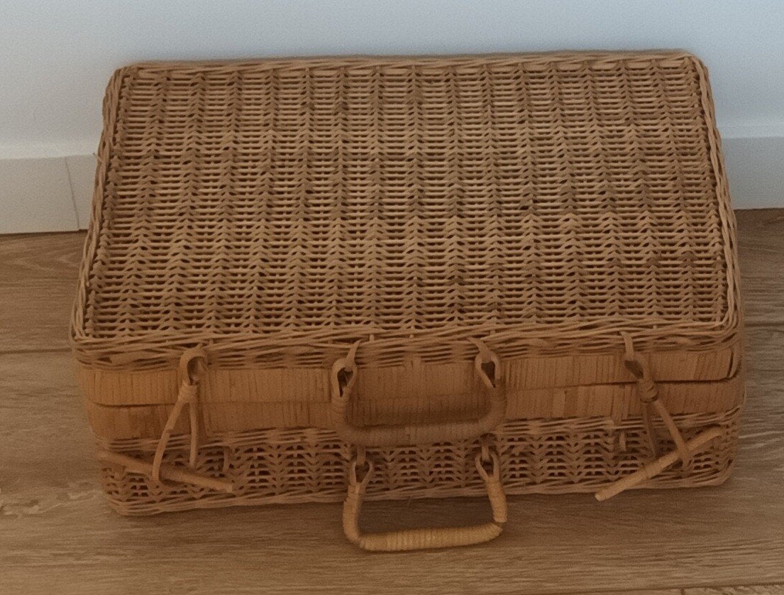 Valisette / Malle vintage en osier tressé – Déco Bohème, Moins de 50 cm, Enlèvement, Utilisé, Moins de 50 cm