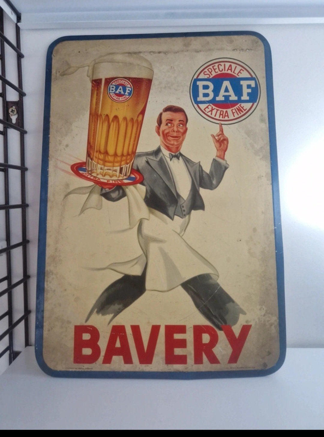 Plaque publicitaire en tôle bière BAF (Bavery) - État Vintag, Collections, Enlèvement ou Envoi
