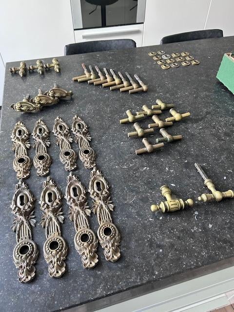 Messing deurbeslag (spoorwegstijl), Antiek en Kunst, Antiek | Brons en Koper, Ophalen