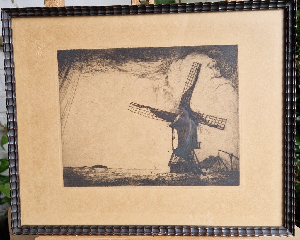 Dirk Baksteen | Het land der 3 molens 1923 | Ets met stempel, Antiek en Kunst, Kunst | Etsen en Gravures, Ets, Genummerd, Ingelijst
