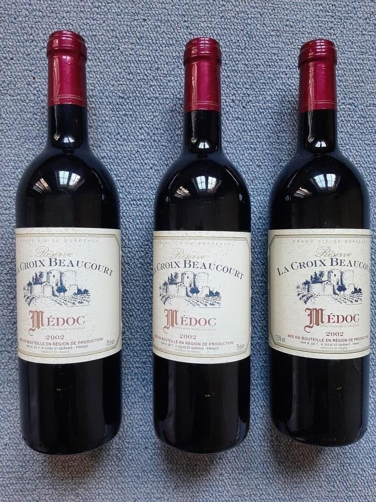3 flessen Réserve La Croix Beaucourt 2002 Médoc, Collections, Vins, Neuf, Enlèvement ou Envoi, Pleine, Vin rouge