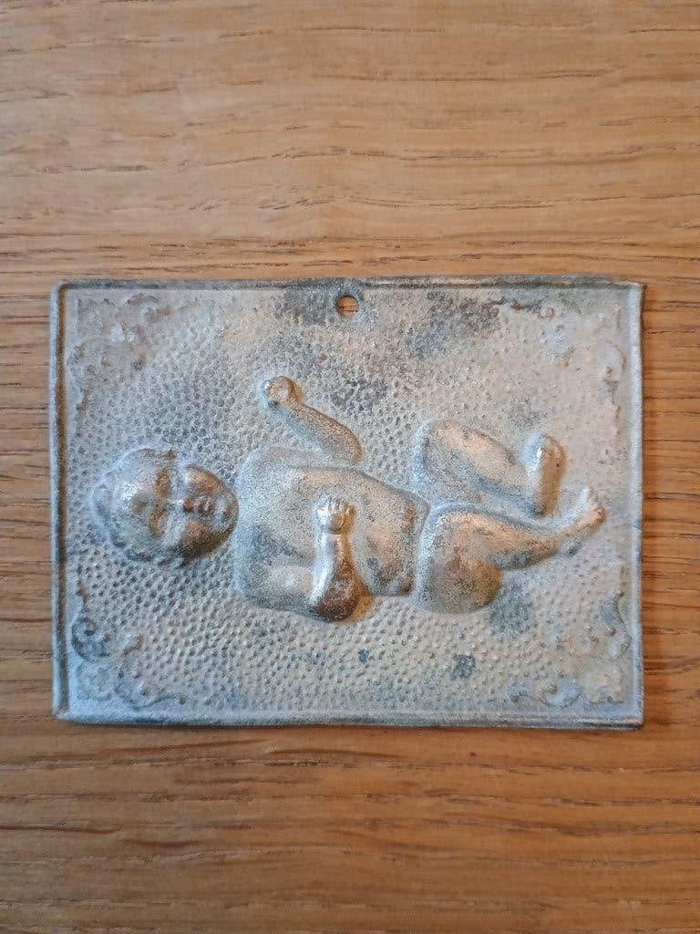 antieke Ex Voto: kindje, baby ca. 1920 verzilverd, Antiek en Kunst, Ophalen of Verzenden