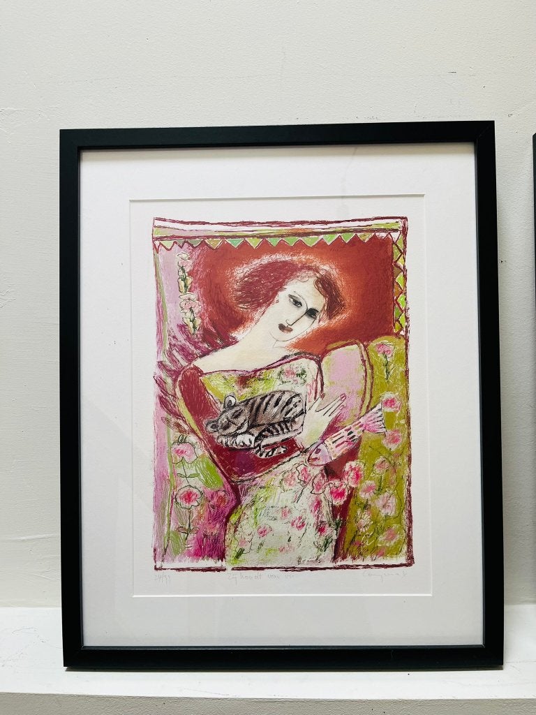 Katrien Caymax kleurenets gesigneerd en genummerd 42x52 cm, Antiek en Kunst, 2000 tot heden, Met tekst, Portret, 42 cm