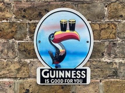 Guinness is good for you zwaar gietijzeren reclame bord bar, Ophalen of Verzenden, Zo goed als nieuw, Reclamebord