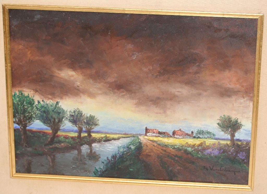 R. Vanderhaegen - schilderij Olie op doek, Antiek en Kunst, Kunst | Schilderijen | Klassiek, Ophalen of Verzenden