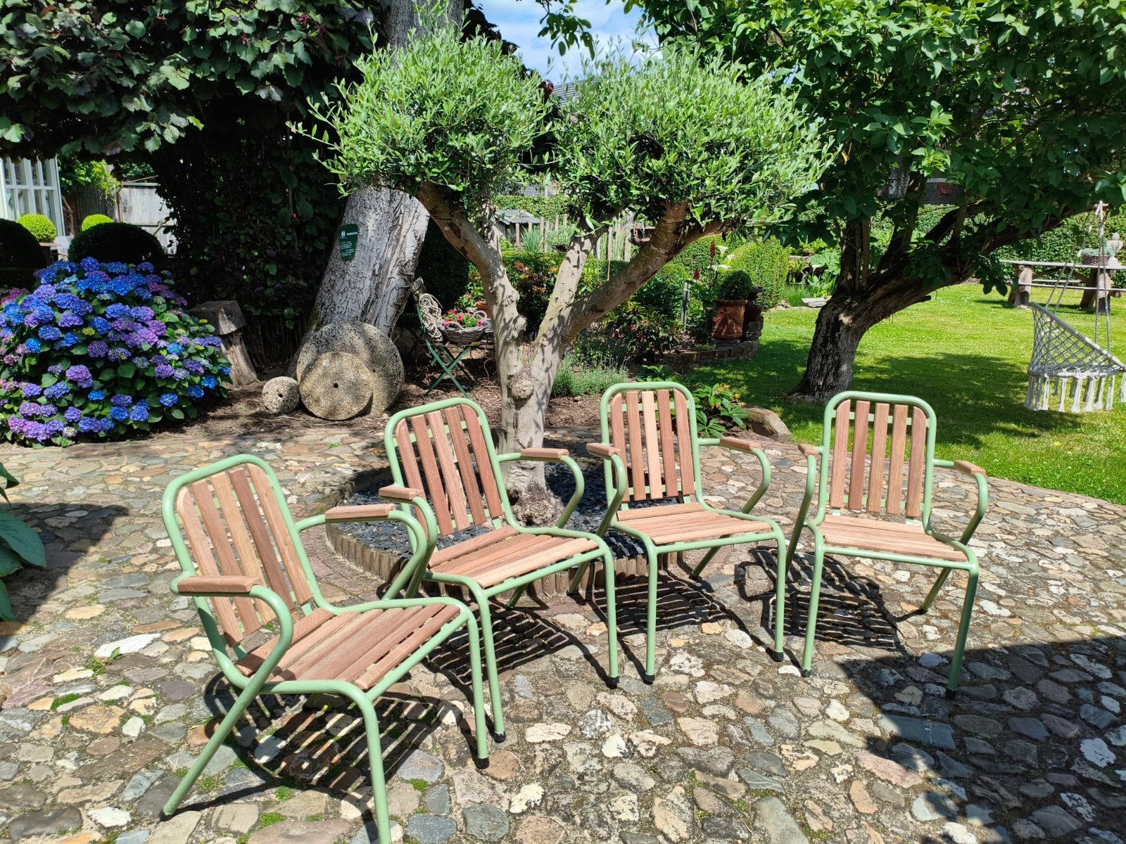 Tuinstoelen, bistrostoelen, 4 stuks, Tuin en Terras, Ophalen, Hout, Stapelbaar